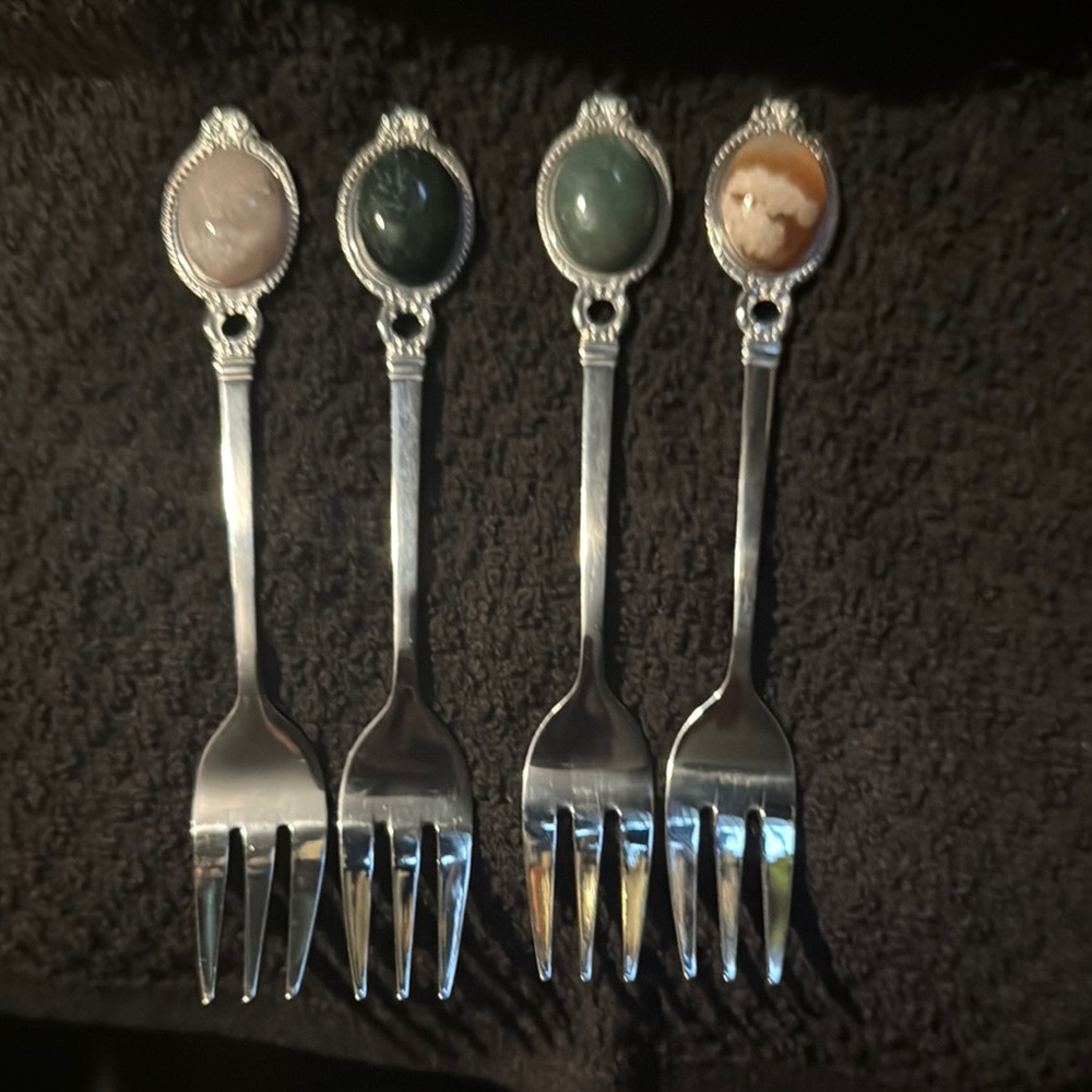 Elegant Small Silver mix stone Gemstone Handle Fork Set